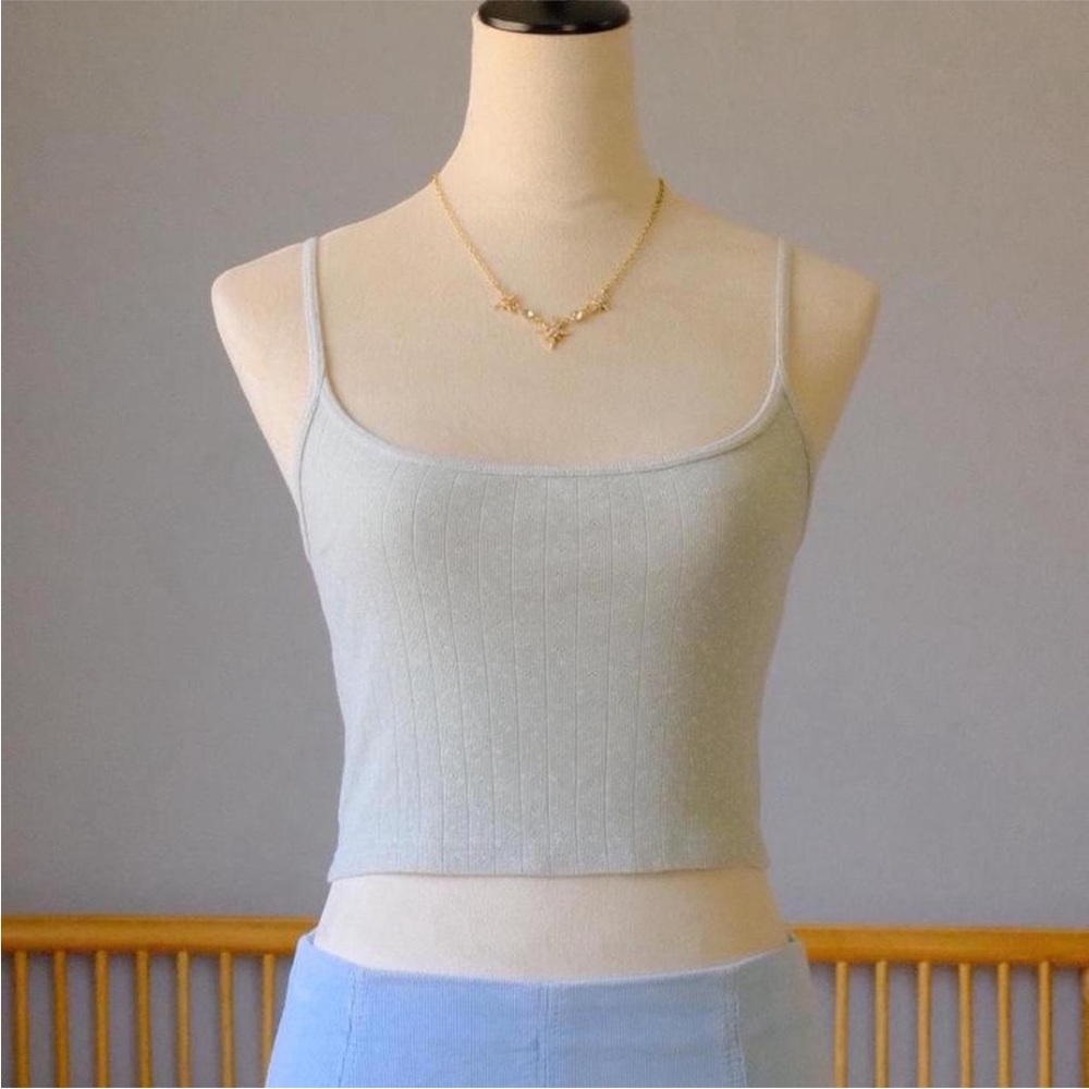 Brandy Melville Light Blue Eyelet Knit Cropped Tank